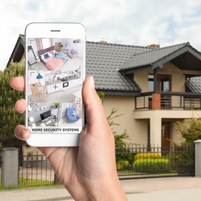 Lincoln vivint phone display of cctv live feed in front of a house